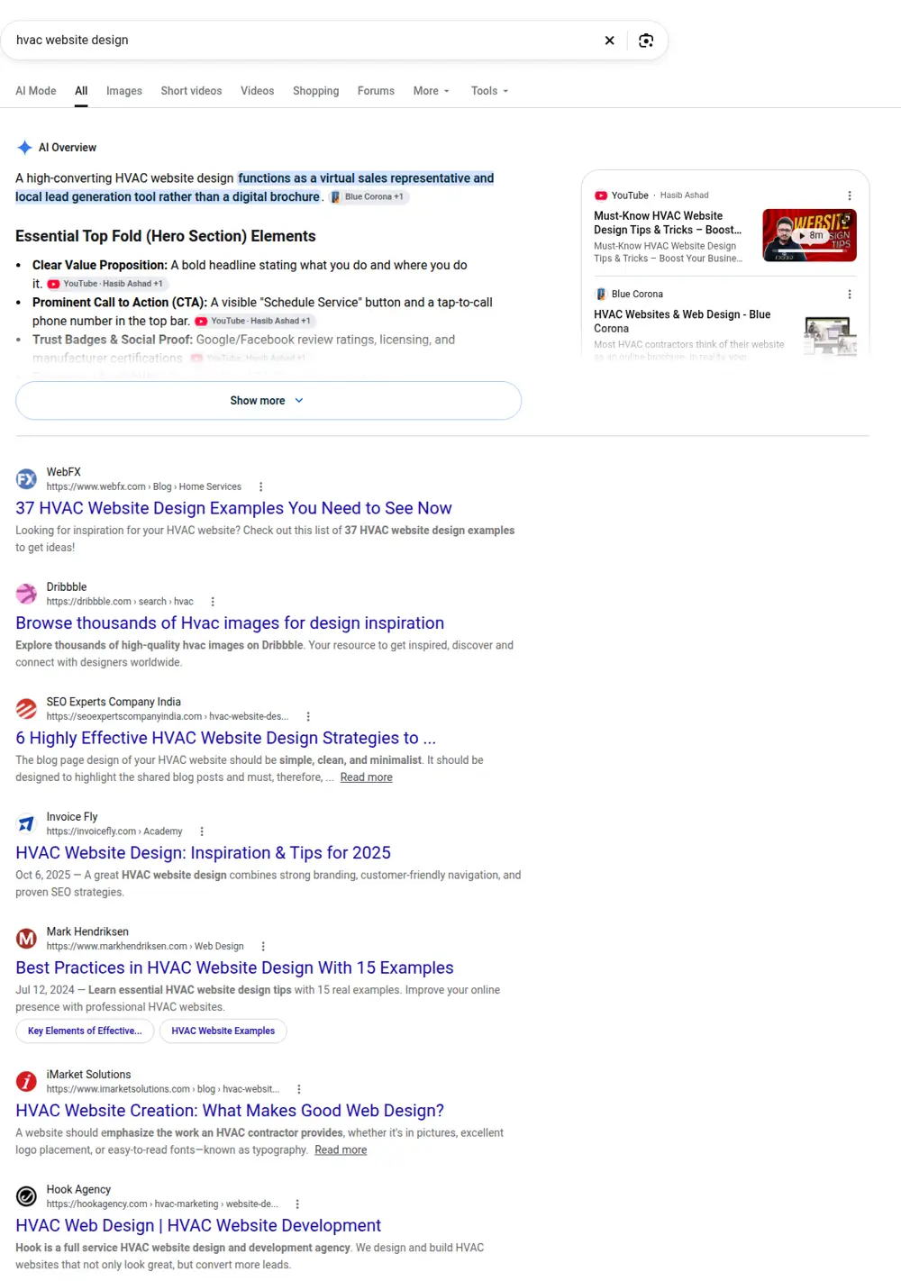 Top Google results for hvac website design, searched from United States