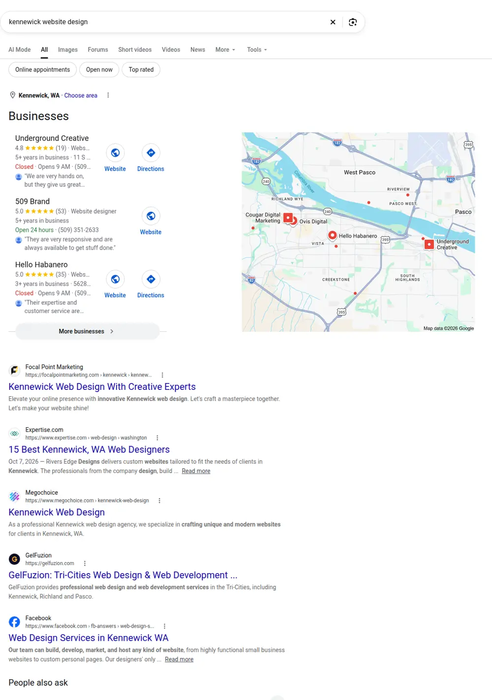 Top Google results for kennewick website design, searched from Kennewick, Washington