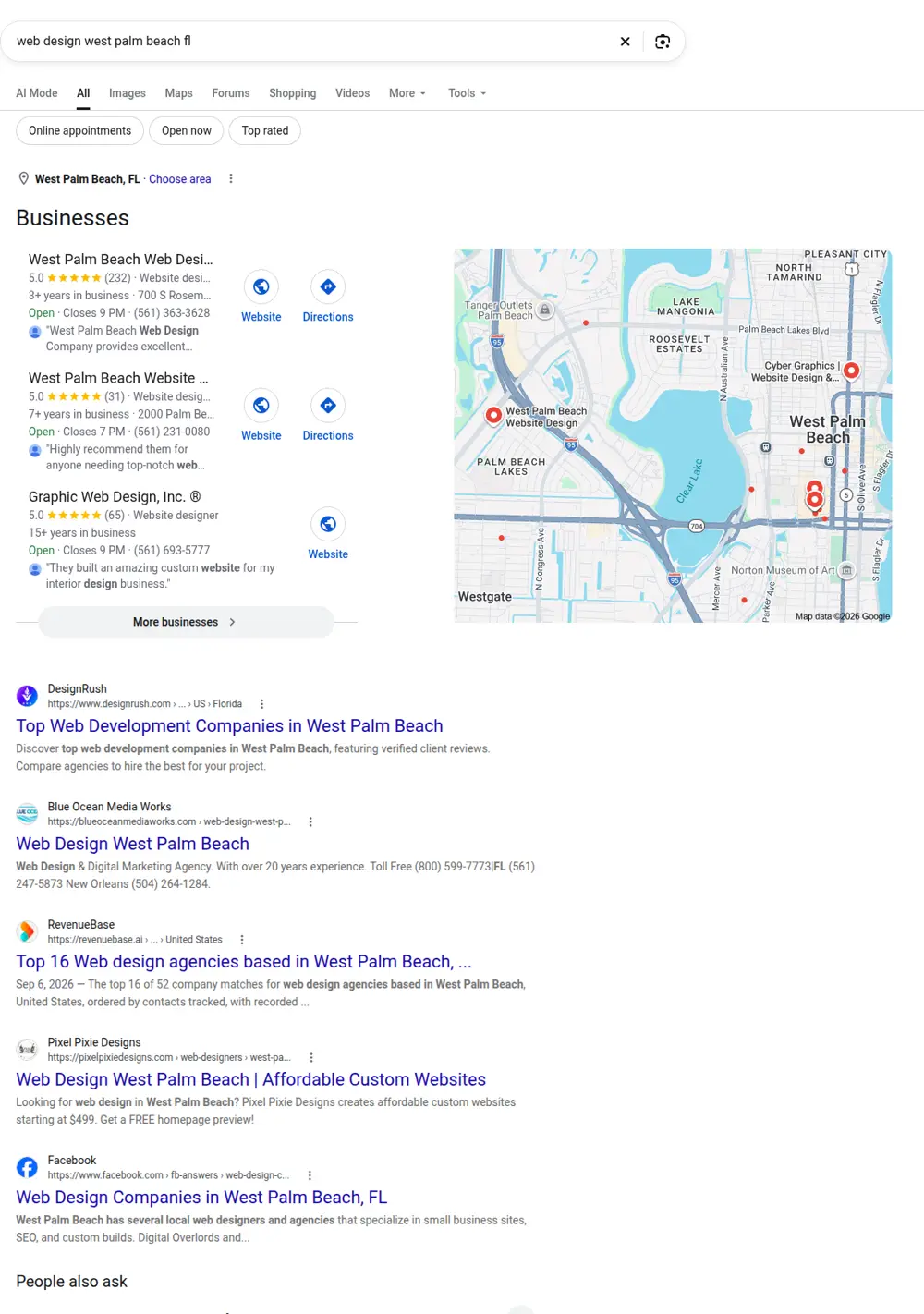 Top Google results for web design west palm beach fl, searched from West Palm Beach, Florida