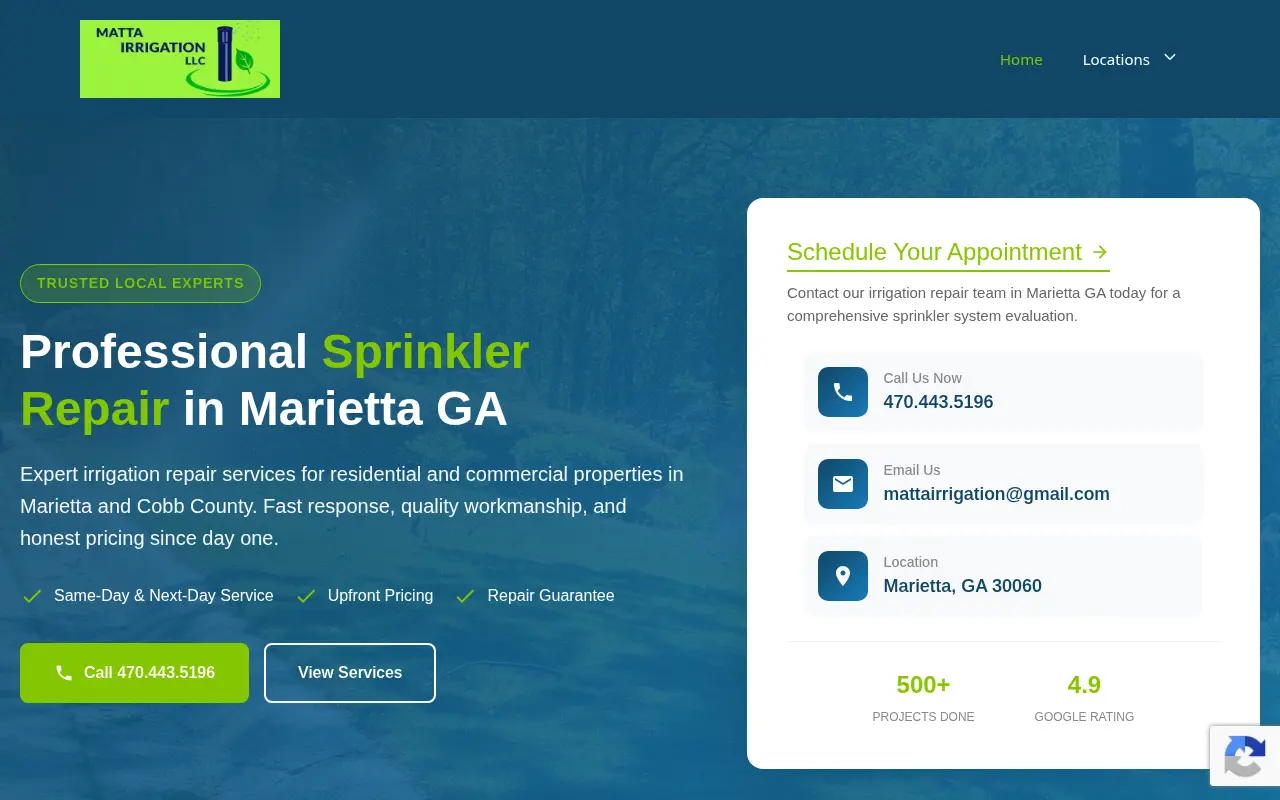 Home page of MATTA Irrigation Services